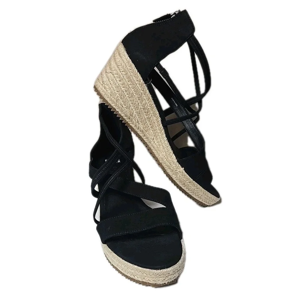 Eileen Fisher Wanda Tumbled Nubuck Black Espadrille Women's Size 10 Sandals
